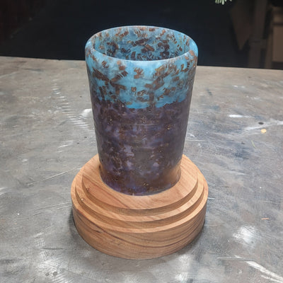 "Folio Fold" Accordion folded packing paper strips in Epoxy Hand Turned Lidded Canister on Canarywood