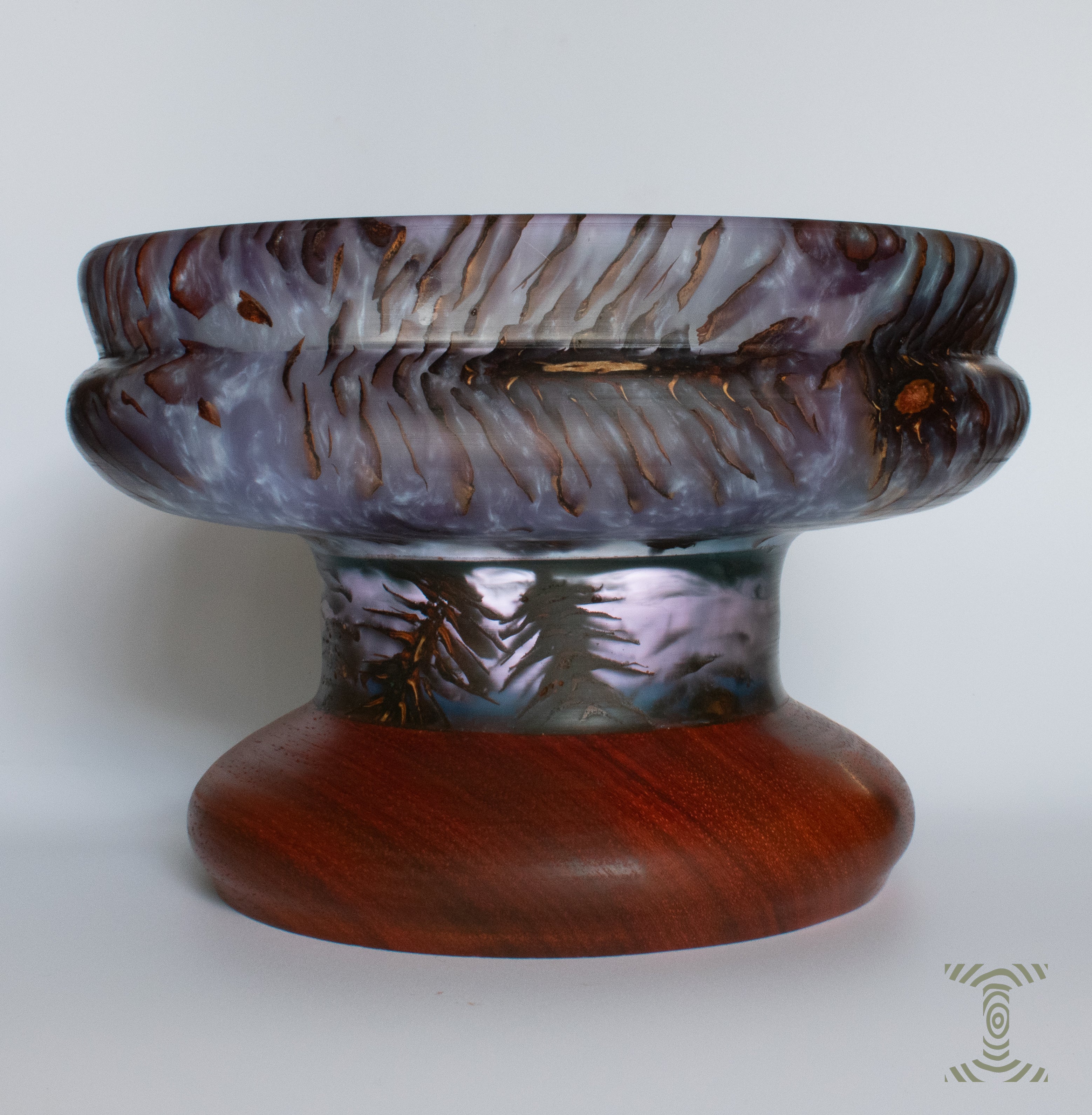 "Hurricane Ridge" Hand Turned Pinecones in Epoxy Pedistal Bowl on Padauk