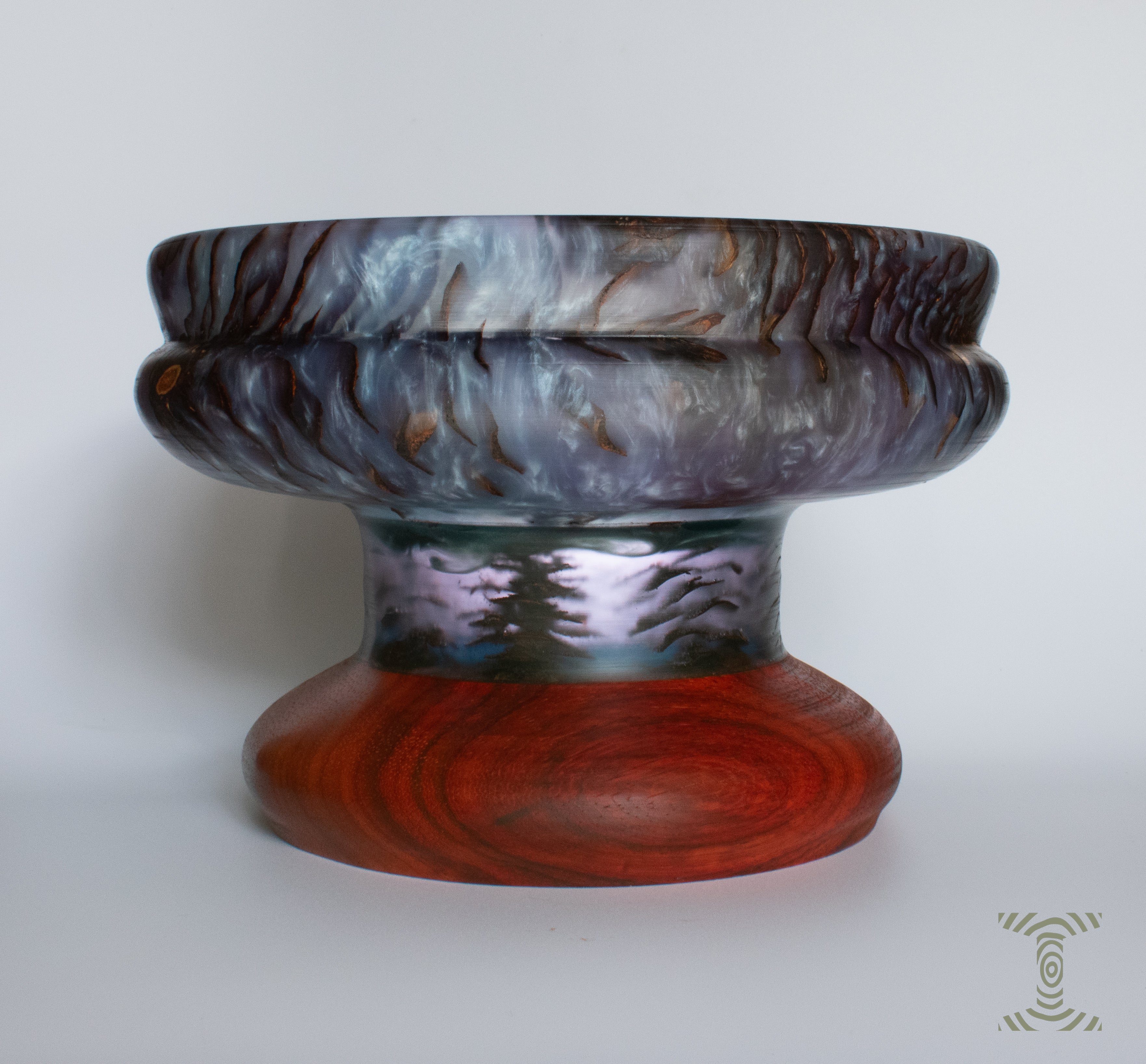 "Hurricane Ridge" Hand Turned Pinecones in Epoxy Pedistal Bowl on Padauk