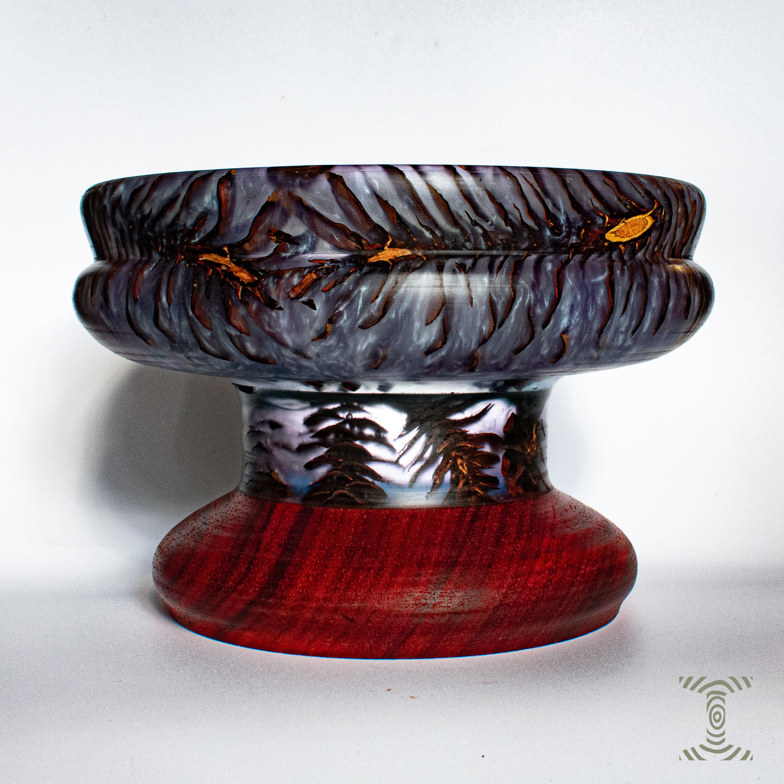 "Hurricane Ridge" Hand Turned Pinecones in Epoxy Pedistal Bowl on Padauk