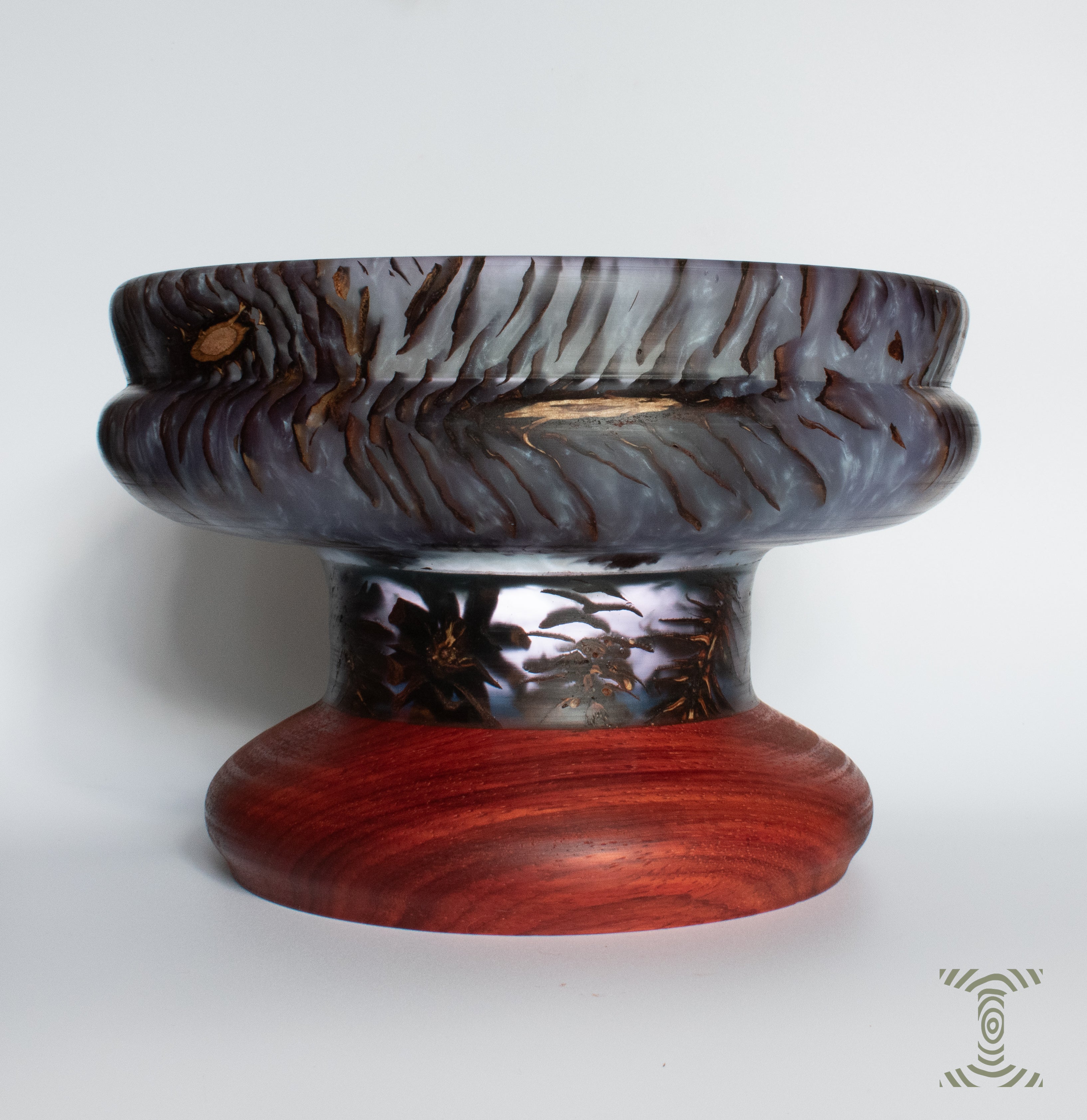 "Hurricane Ridge" Hand Turned Pinecones in Epoxy Pedistal Bowl on Padauk