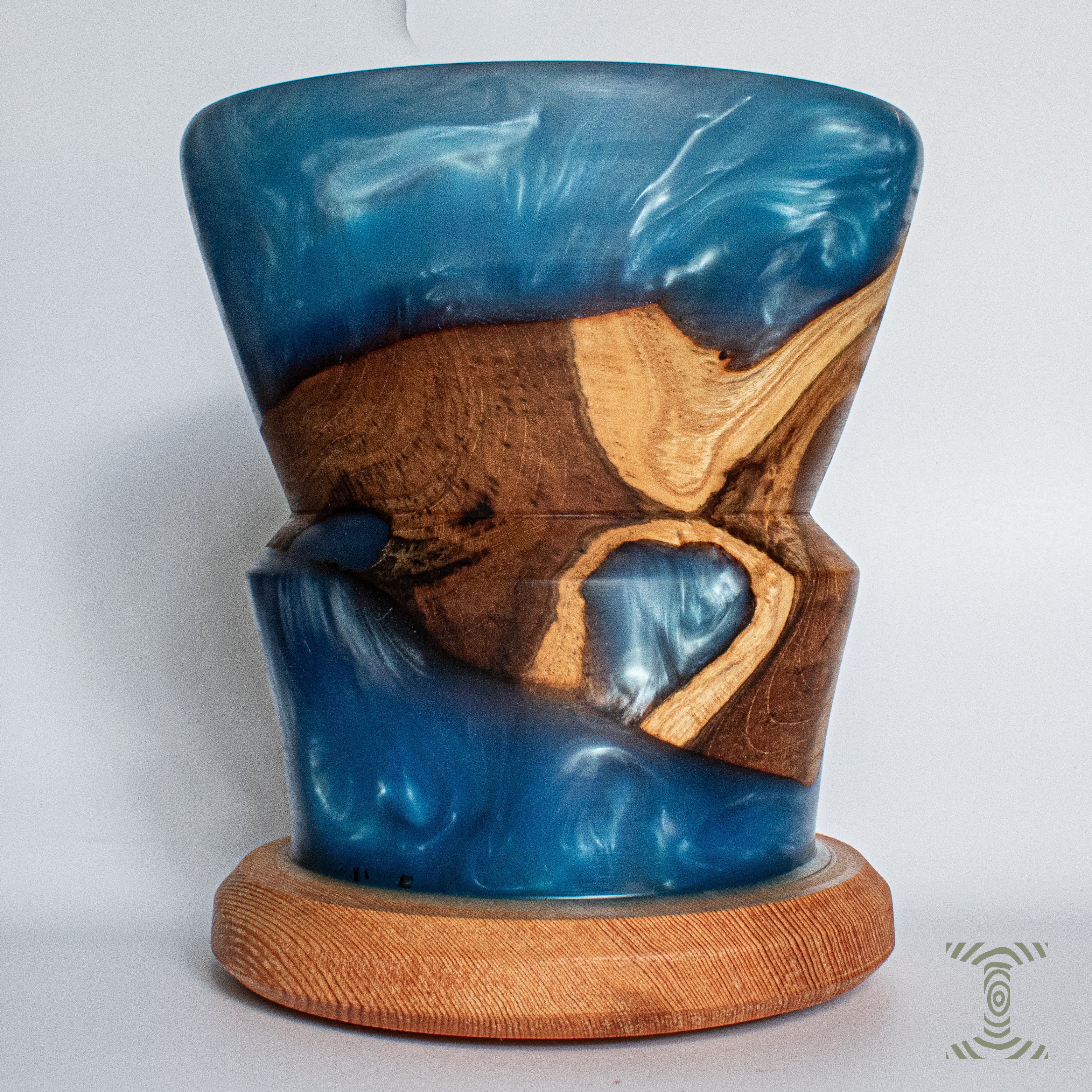 "West Bay Driftwood" Hand Turned Western Washington Fir Fragment in Epoxy Vase on Canadian Fir