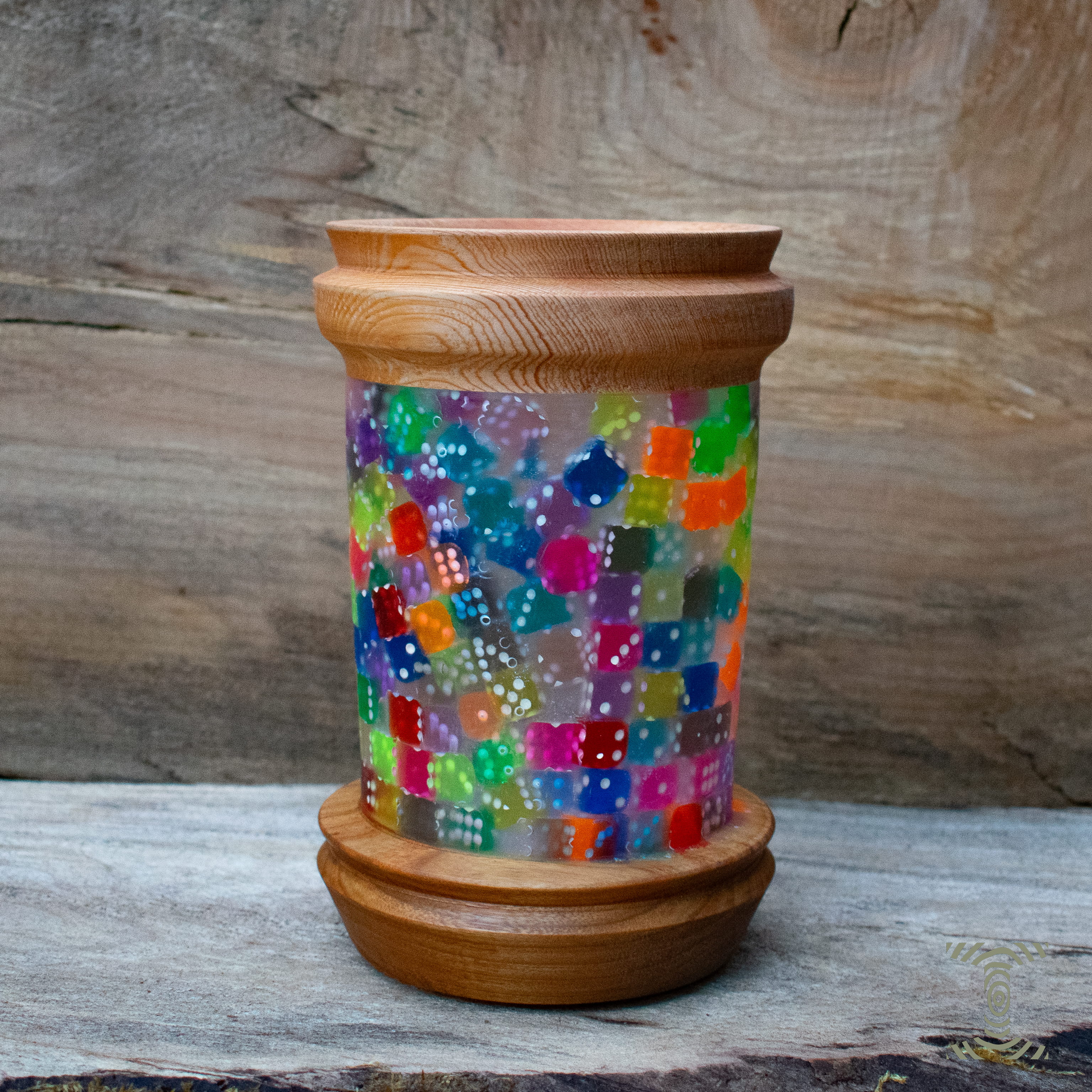 "Hard Eight" Dice in Epoxy Hand Turned Canister on Canarywood