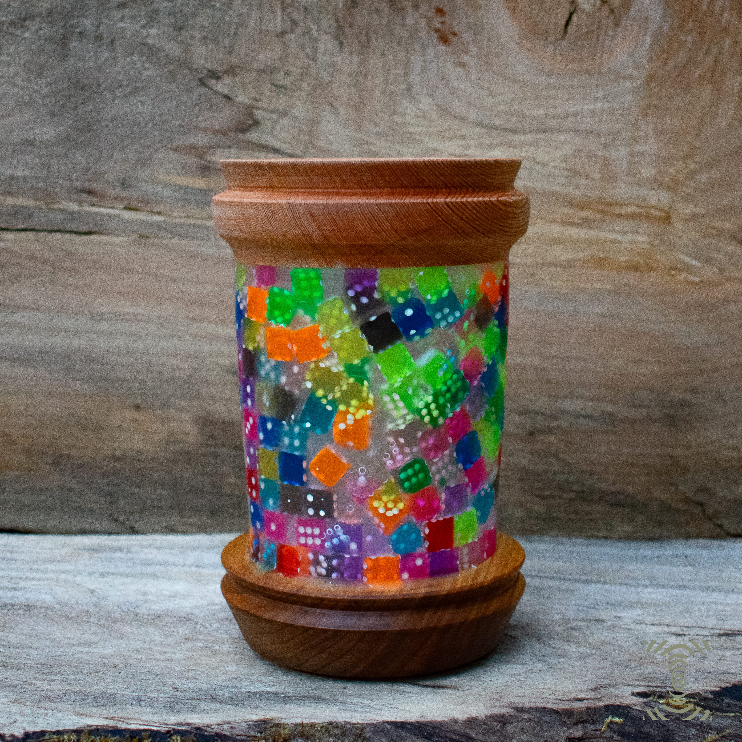 "Hard Eight" Dice in Epoxy Hand Turned Canister on Canarywood