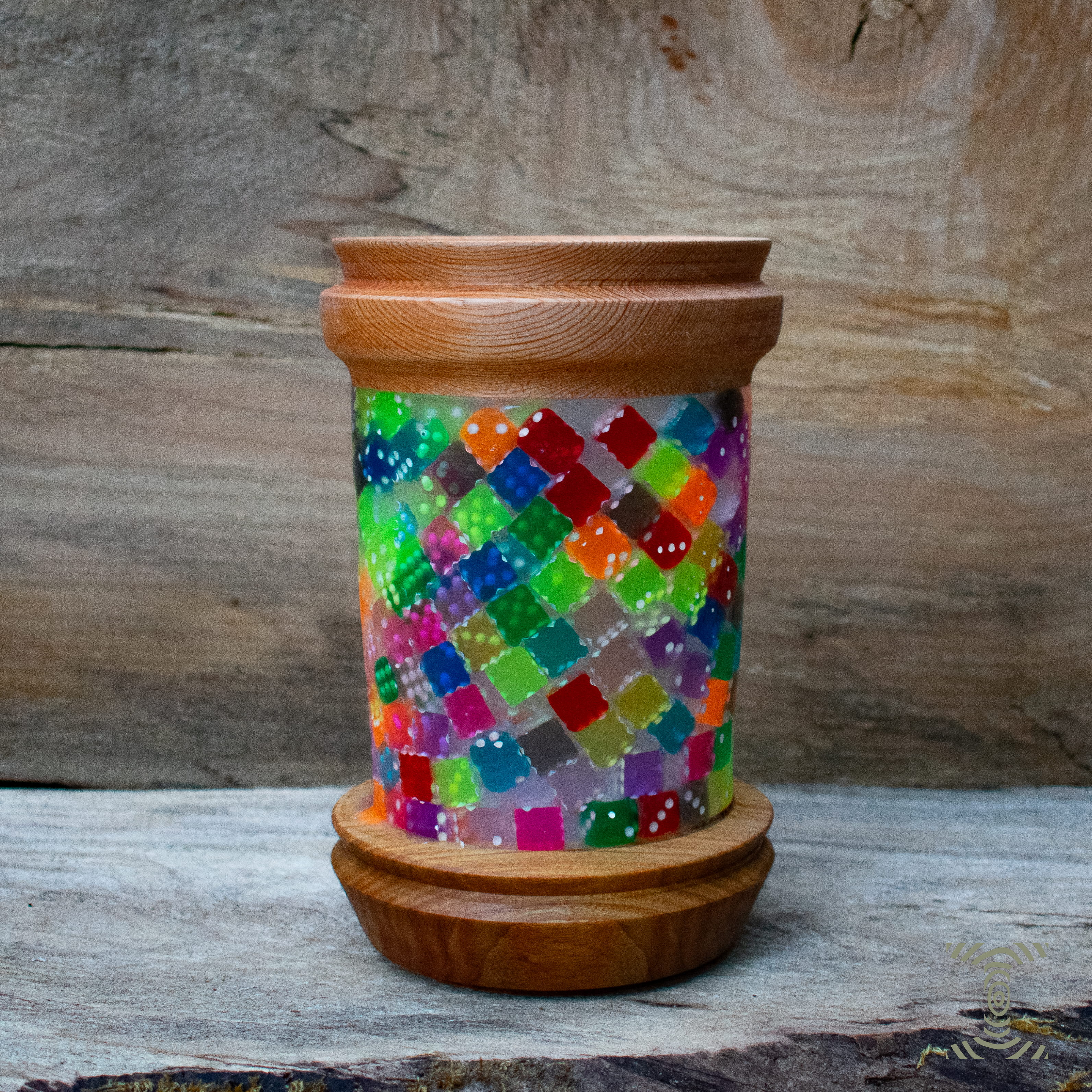 "Hard Eight" Dice in Epoxy Hand Turned Canister on Canarywood