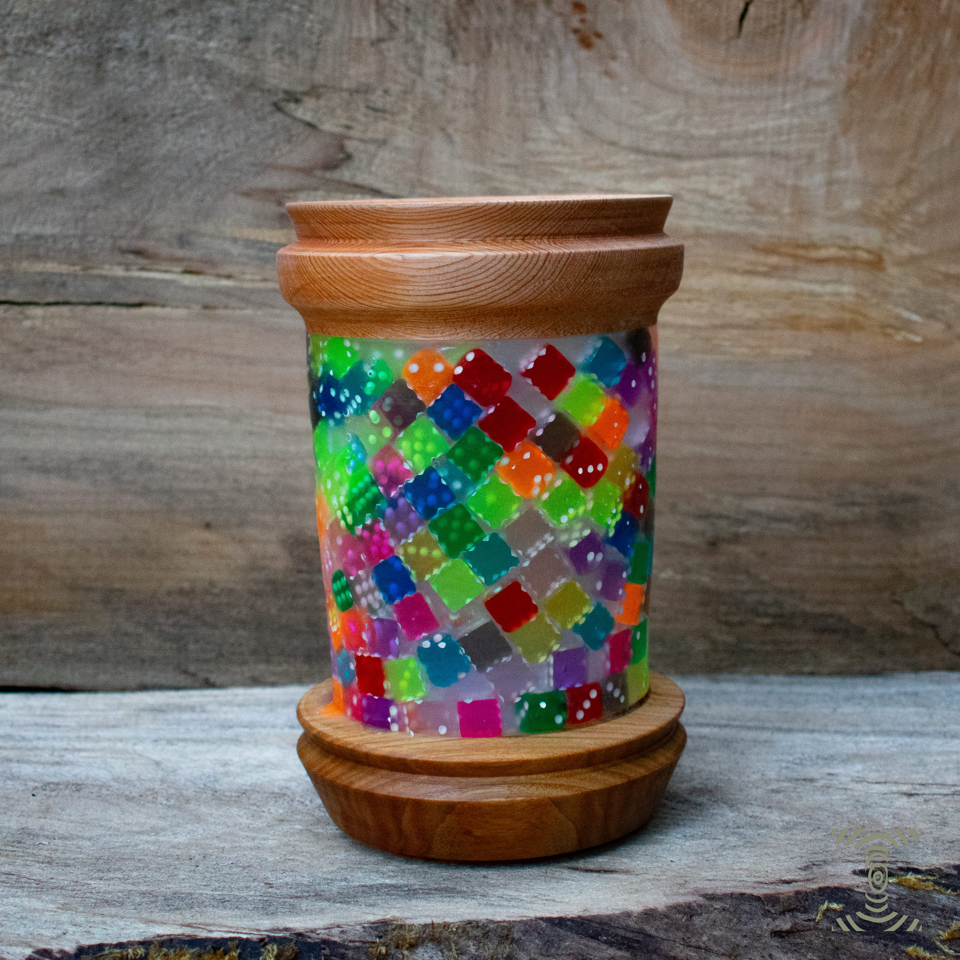 "Hard Eight" Dice in Epoxy Hand Turned Canister on Canarywood