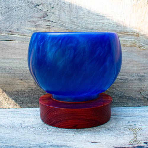 "Blue Circle" Hand Turned Bowling Ball Bowl on Purple Heart