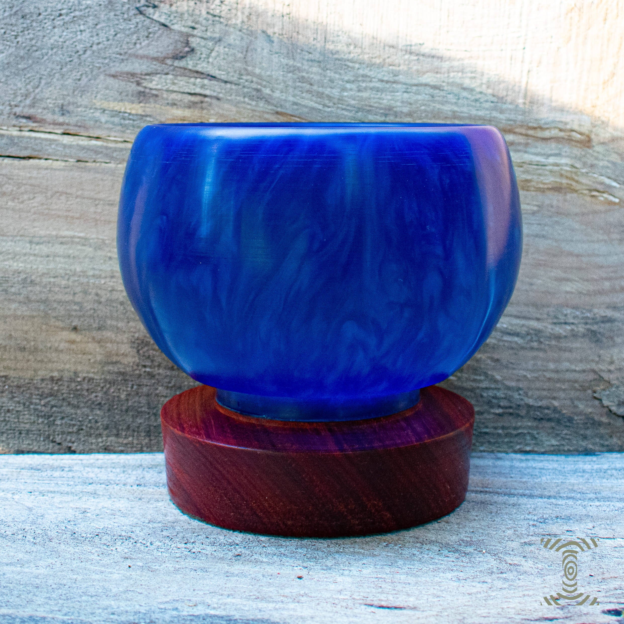 "Blue Circle" Hand Turned Bowling Ball Bowl on Purple Heart