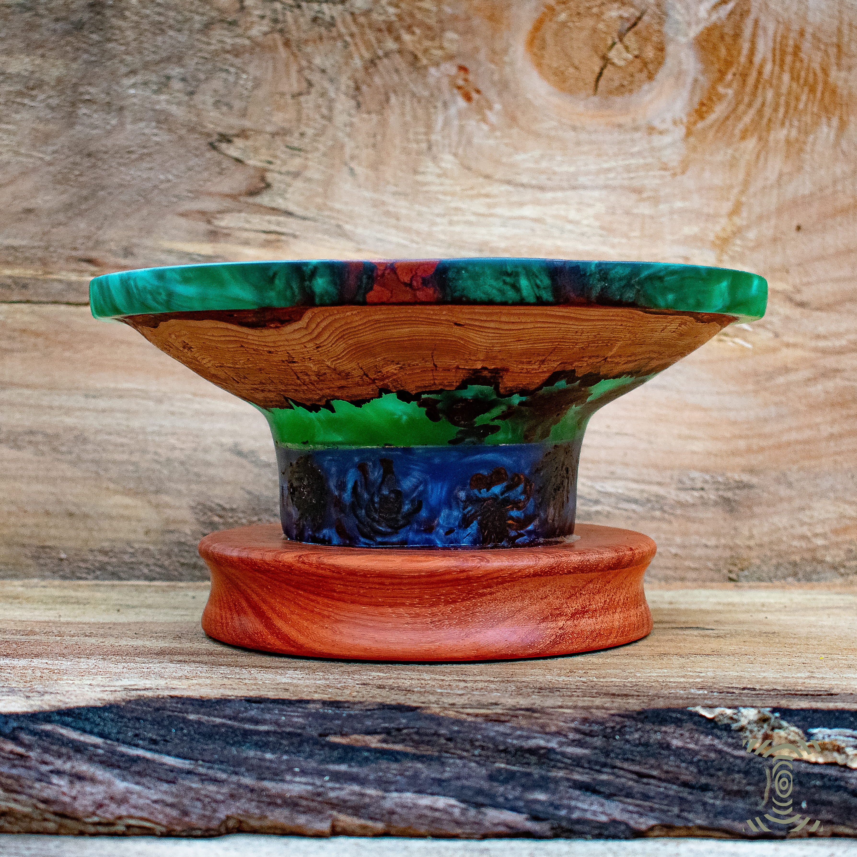 "Olympic Rainforest" Hand Turned Pinecones and Fir Ring in Epoxy Pedistal Bowl