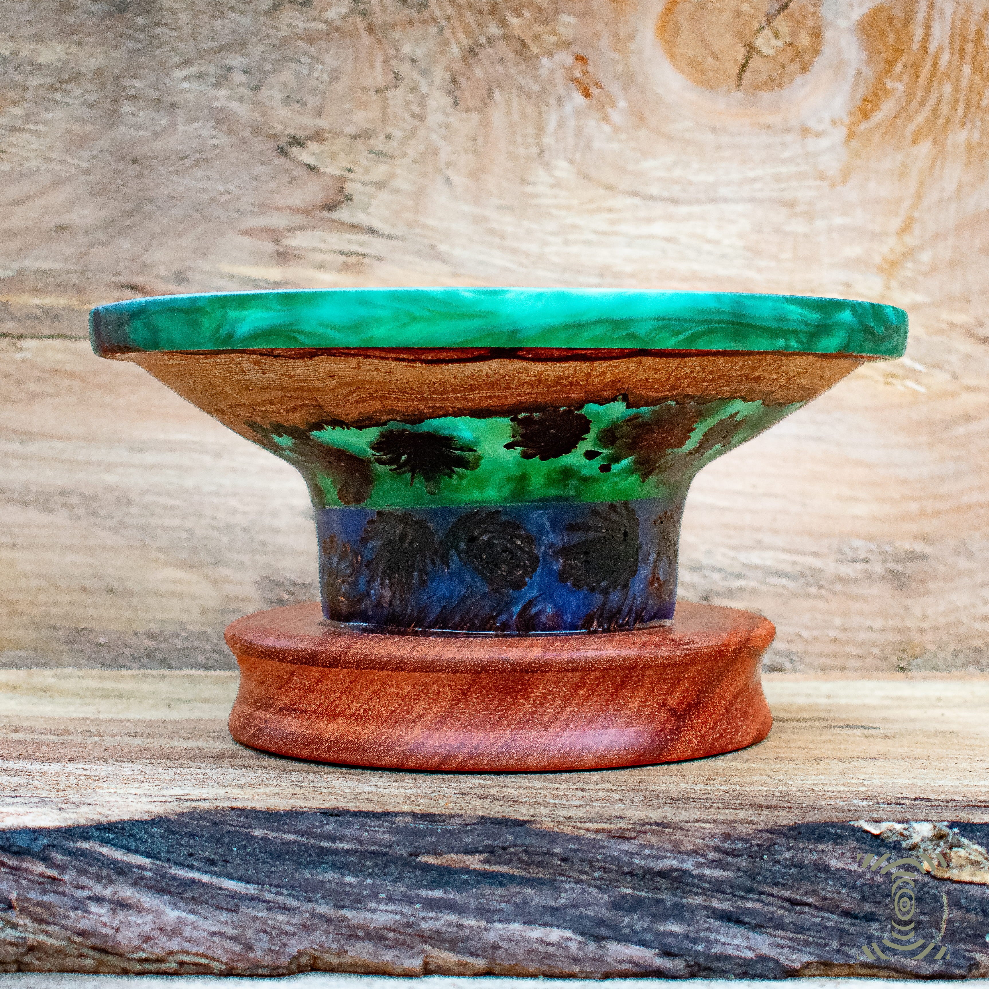 "Olympic Rainforest" Hand Turned Pinecones and Fir Ring in Epoxy Pedistal Bowl