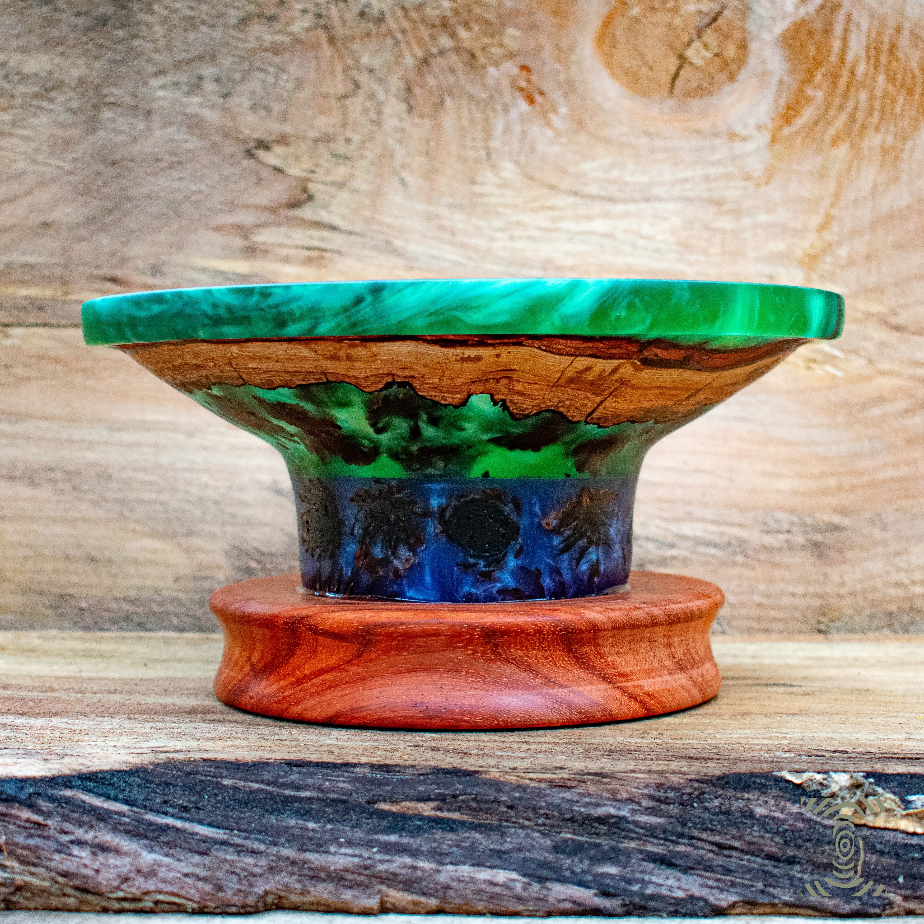 "Olympic Rainforest" Hand Turned Pinecones and Fir Ring in Epoxy Pedistal Bowl