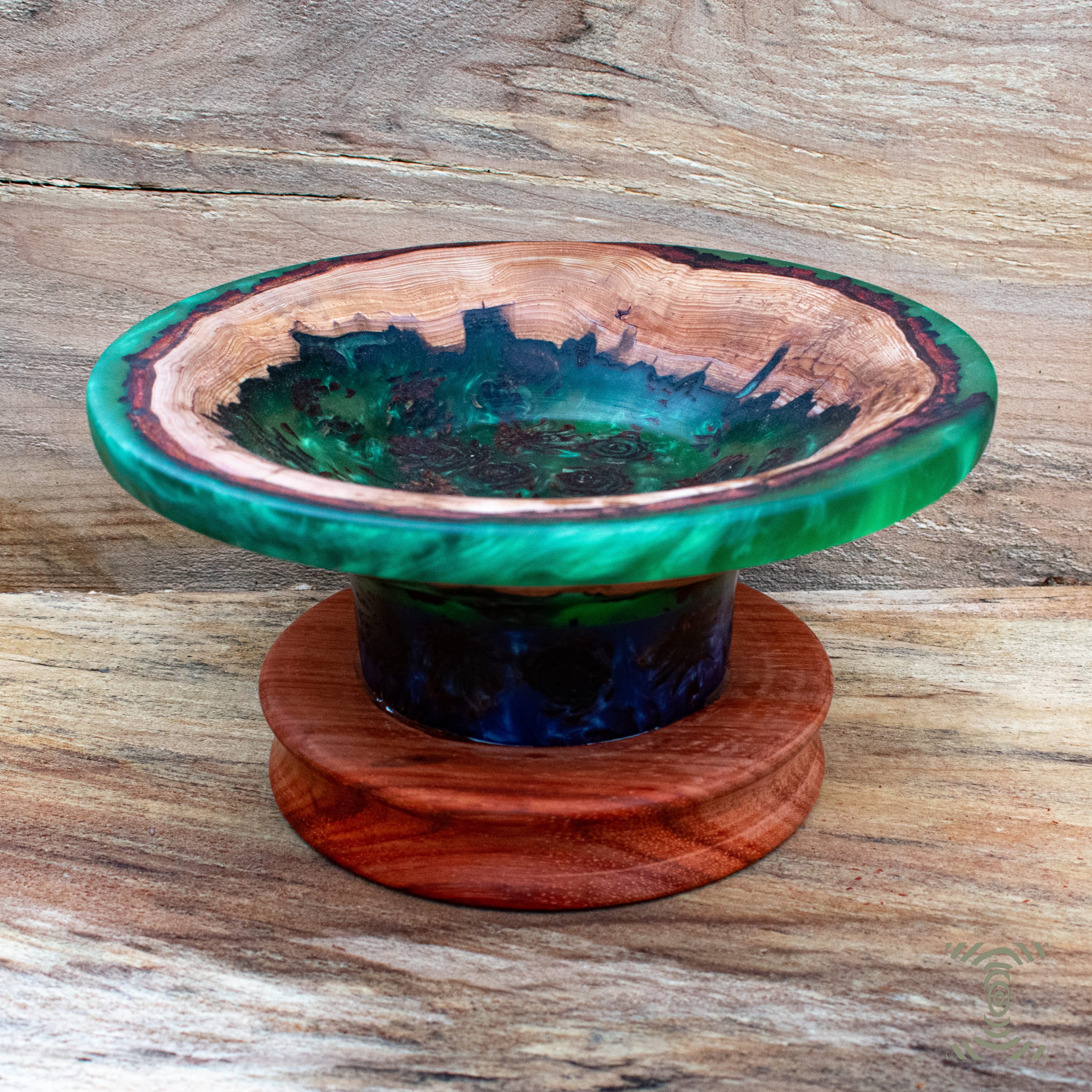 "Olympic Rainforest" Pinecones in Epoxy Hand Turned Pedestal Bowl on Padauk