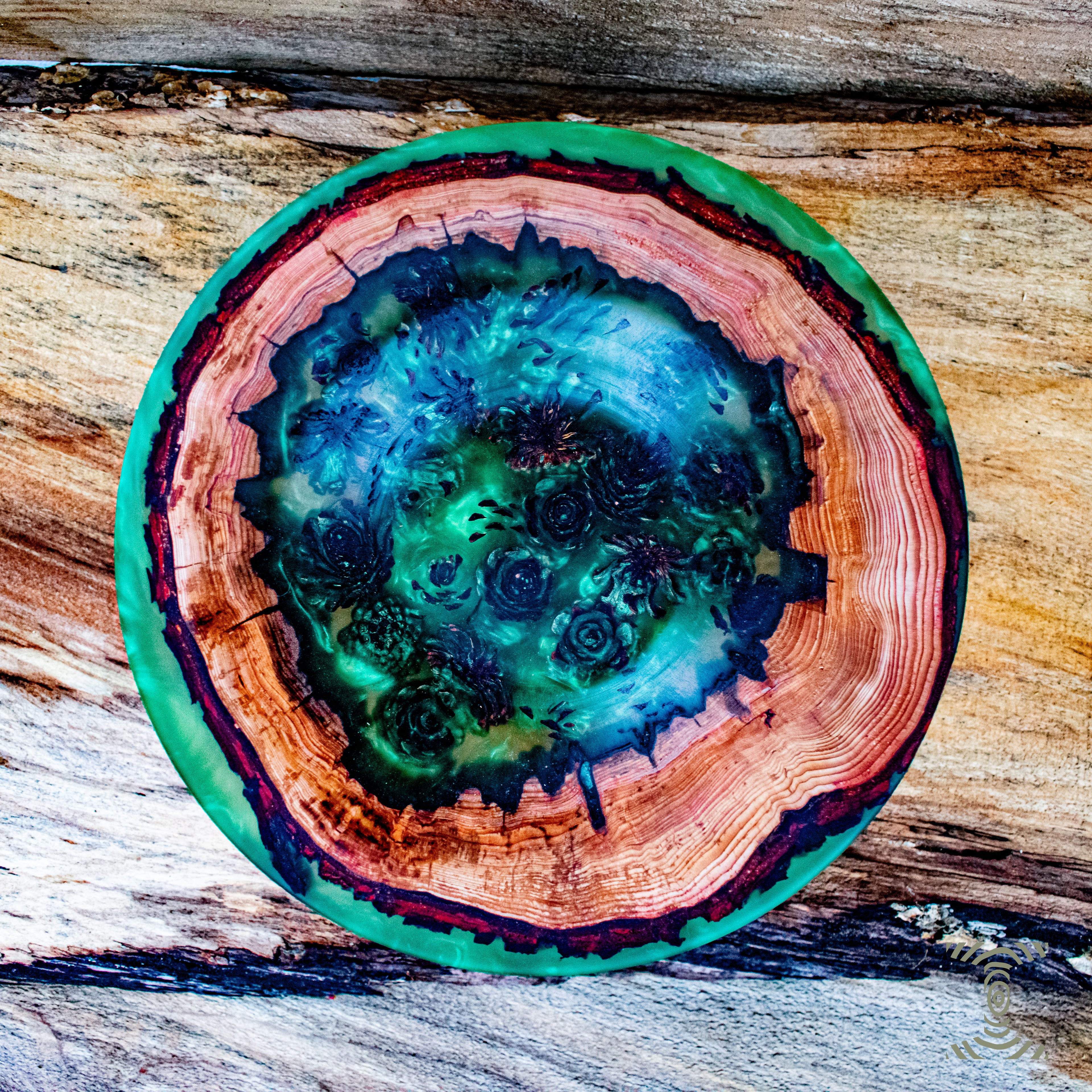 "Olympic Rainforest" Pinecones in Epoxy Hand Turned Pedestal Bowl on Padauk