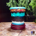 "Java Scrawler" Colored Pencils, Coffee Beans in Epoxy Hand Turned Vase on Purple Heart