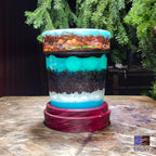 "Java Scrawler" Colored Pencils, Coffee Beans in Epoxy Hand Turned Vase on Purple Heart