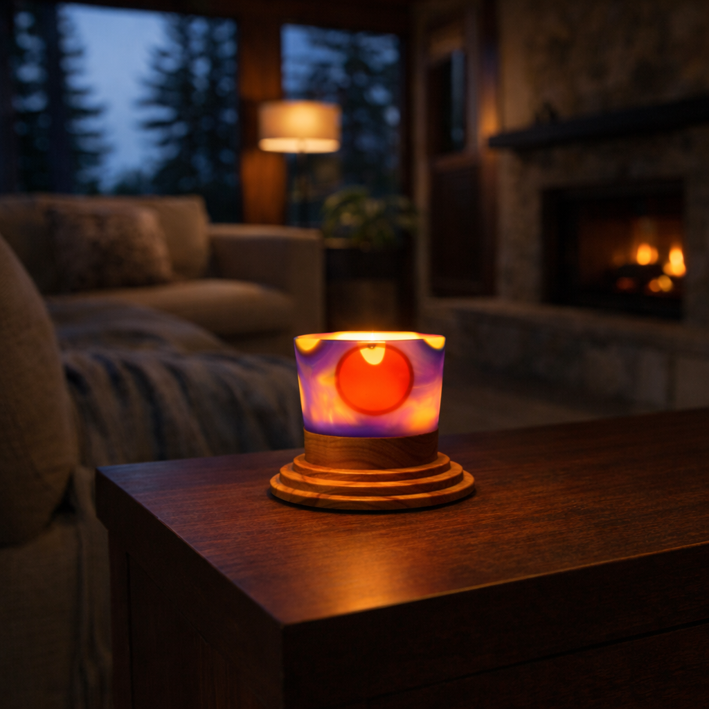 "Corner Pocket" Pool Balls in Epoxy Hand Turned Candle Holder on Canarywood
