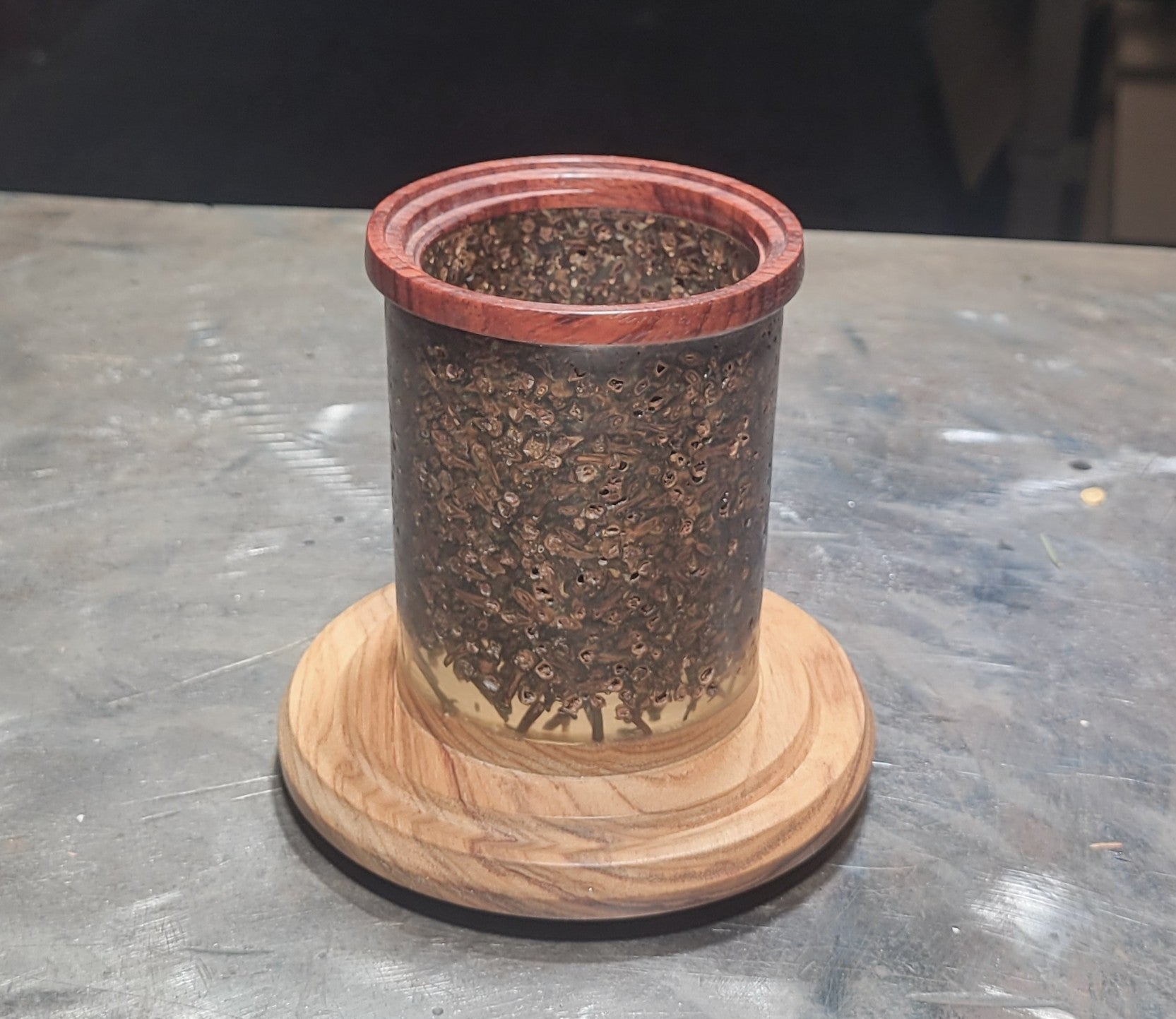 "Mise en Place" Cloves  in Epoxy Hand Turned Candle Holder on Padauk & Canarywood